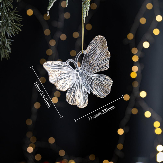 Christmas Tree Ornament Standing Deer Cup Butterflies Wing Design Sparkling Hanging Decoration Festive Holiday Season Home Decor