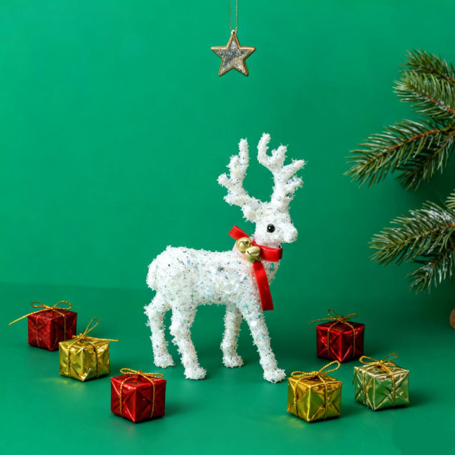Christmas Reindeer Figurine Plastic White Elk Sculpture with Scarf Small Deer Statue Table Ornaments for Xmas Tabletop Mantel Shelf Decor Christmas Reindeer Figurine Plastic White Elk Sculpture with Scarf Small Deer Statue Table Ornaments for Xmas Tabletop Mantel Shelf Decor