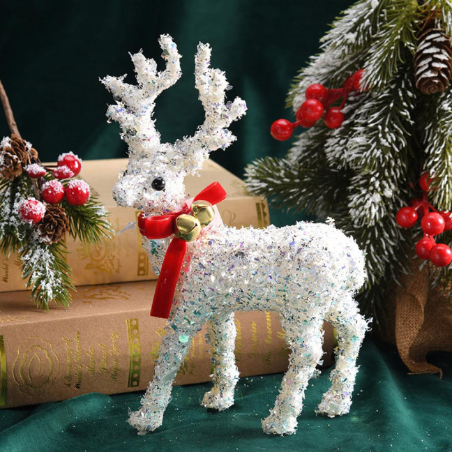 Christmas Reindeer Figurine Plastic White Elk Sculpture with Scarf Small Deer Statue Table Ornaments for Xmas Tabletop Mantel Shelf Decor Christmas Reindeer Figurine Plastic White Elk Sculpture with Scarf Small Deer Statue Table Ornaments for Xmas Tabletop Mantel Shelf Decor