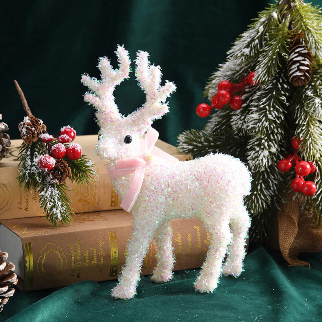 Christmas Reindeer Figurine Plastic White Elk Sculpture with Scarf Small Deer Statue Table Ornaments for Xmas Tabletop Mantel Shelf Decor Christmas Reindeer Figurine Plastic White Elk Sculpture with Scarf Small Deer Statue Table Ornaments for Xmas Tabletop Mantel Shelf Decor