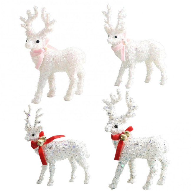 Christmas Reindeer Figurine Plastic White Elk Sculpture with Scarf Small Deer Statue Table Ornaments for Xmas Tabletop Mantel Shelf Decor Christmas Reindeer Figurine Plastic White Elk Sculpture with Scarf Small Deer Statue Table Ornaments for Xmas Tabletop Mantel Shelf Decor
