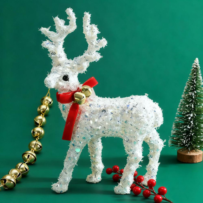 Christmas Reindeer Figurine Plastic White Elk Sculpture with Scarf Small Deer Statue Table Ornaments for Xmas Tabletop Mantel Shelf Decor Christmas Reindeer Figurine Plastic White Elk Sculpture with Scarf Small Deer Statue Table Ornaments for Xmas Tabletop Mantel Shelf Decor