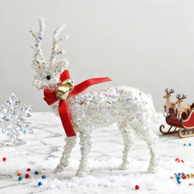 Christmas Reindeer Figurine Plastic White Elk Sculpture with Scarf Small Deer Statue Table Ornaments for Xmas Tabletop Mantel Shelf Decor Christmas Reindeer Figurine Plastic White Elk Sculpture with Scarf Small Deer Statue Table Ornaments for Xmas Tabletop Mantel Shelf Decor
