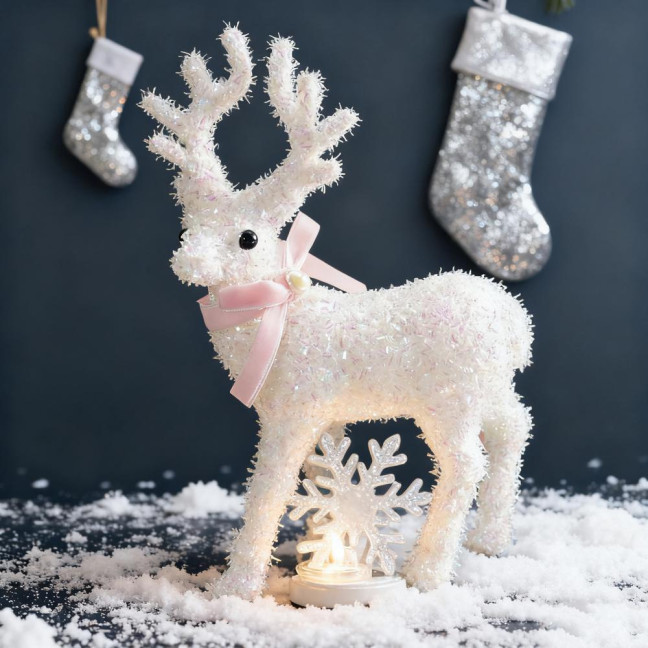 Christmas Reindeer Figurine Plastic White Elk Sculpture with Scarf Small Deer Statue Table Ornaments for Xmas Tabletop Mantel Shelf Decor Christmas Reindeer Figurine Plastic White Elk Sculpture with Scarf Small Deer Statue Table Ornaments for Xmas Tabletop Mantel Shelf Decor