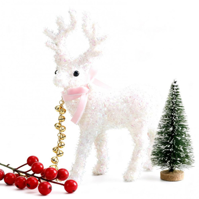 Christmas Reindeer Figurine Plastic White Elk Sculpture with Scarf Small Deer Statue Table Ornaments for Xmas Tabletop Mantel Shelf Decor Christmas Reindeer Figurine Plastic White Elk Sculpture with Scarf Small Deer Statue Table Ornaments for Xmas Tabletop Mantel Shelf Decor