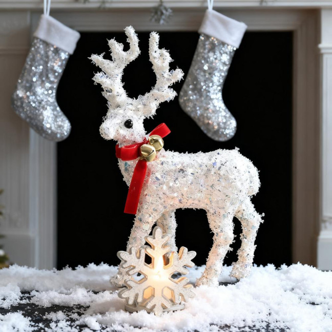 Christmas Reindeer Figurine Plastic White Elk Sculpture with Scarf Small Deer Statue Table Ornaments for Xmas Tabletop Mantel Shelf Decor Christmas Reindeer Figurine Plastic White Elk Sculpture with Scarf Small Deer Statue Table Ornaments for Xmas Tabletop Mantel Shelf Decor