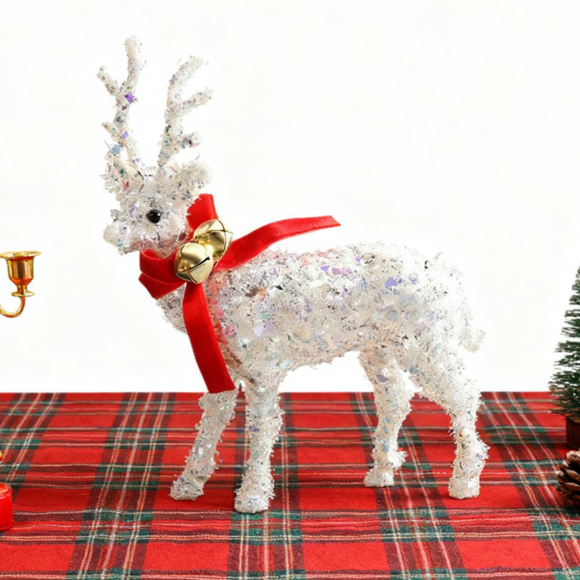 Christmas Reindeer Figurine Plastic White Elk Sculpture with Scarf Small Deer Statue Table Ornaments for Xmas Tabletop Mantel Shelf Decor Christmas Reindeer Figurine Plastic White Elk Sculpture with Scarf Small Deer Statue Table Ornaments for Xmas Tabletop Mantel Shelf Decor