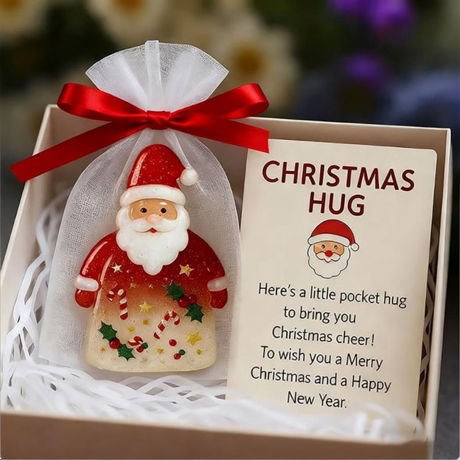 Little Pocket Christmas Hug Cute Mini Resin Santa Claus Ornaments with Encouragement Cards Pocket Hug Card Gift for Family Friends