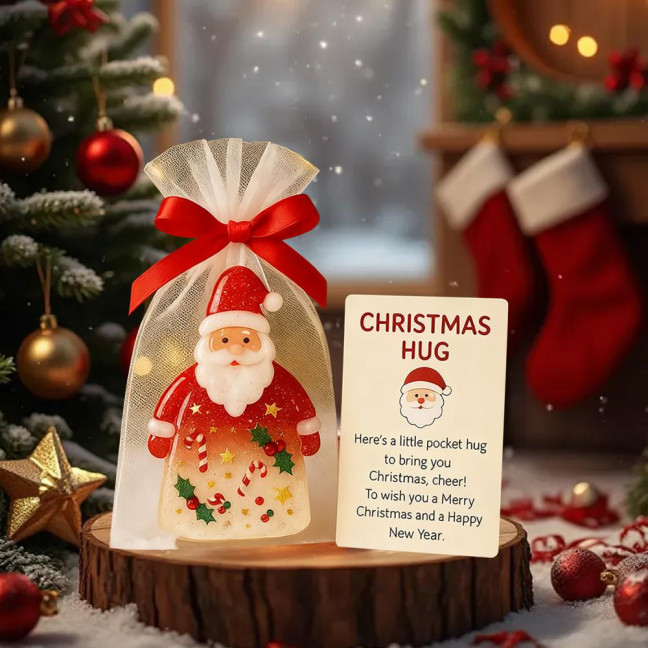 Little Pocket Christmas Hug Cute Mini Resin Santa Claus Ornaments with Encouragement Cards Pocket Hug Card Gift for Family Friends