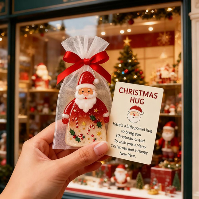 Little Pocket Christmas Hug Cute Mini Resin Santa Claus Ornaments with Encouragement Cards Pocket Hug Card Gift for Family Friends