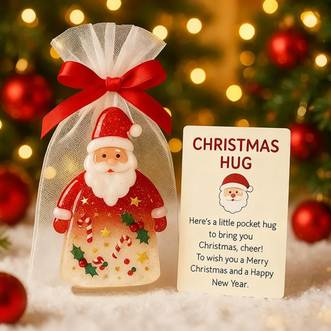 Little Pocket Christmas Hug Cute Mini Resin Santa Claus Ornaments with Encouragement Cards Pocket Hug Card Gift for Family Friends