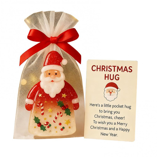 Little Pocket Christmas Hug Cute Mini Resin Santa Claus Ornaments with Encouragement Cards Pocket Hug Card Gift for Family Friends