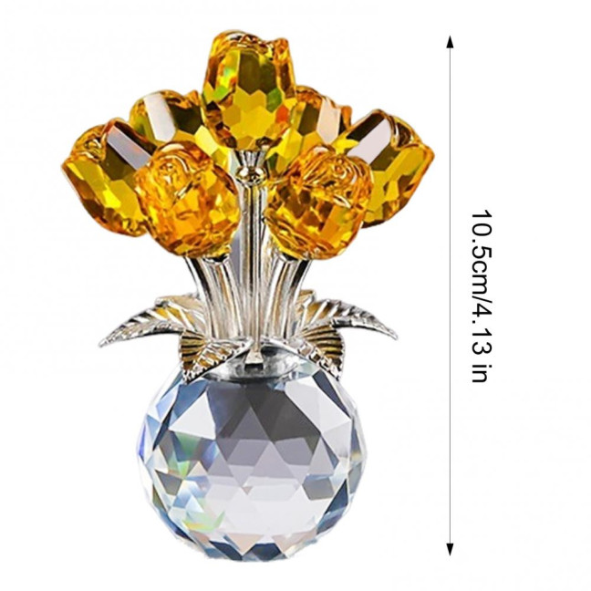 Faux Crystal Rose Flower Ornament Handmade Bouquet Figurine Mini Flower Vase Decoration Wife Girlfriend Women Wedding Anniversary Birthday Gift 