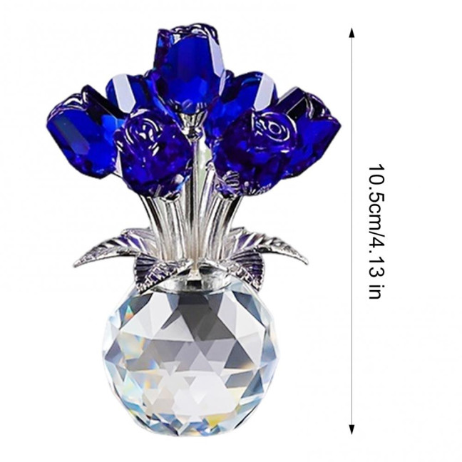 Faux Crystal Rose Flower Ornament Handmade Bouquet Figurine Mini Flower Vase Decoration Wife Girlfriend Women Wedding Anniversary Birthday Gift 