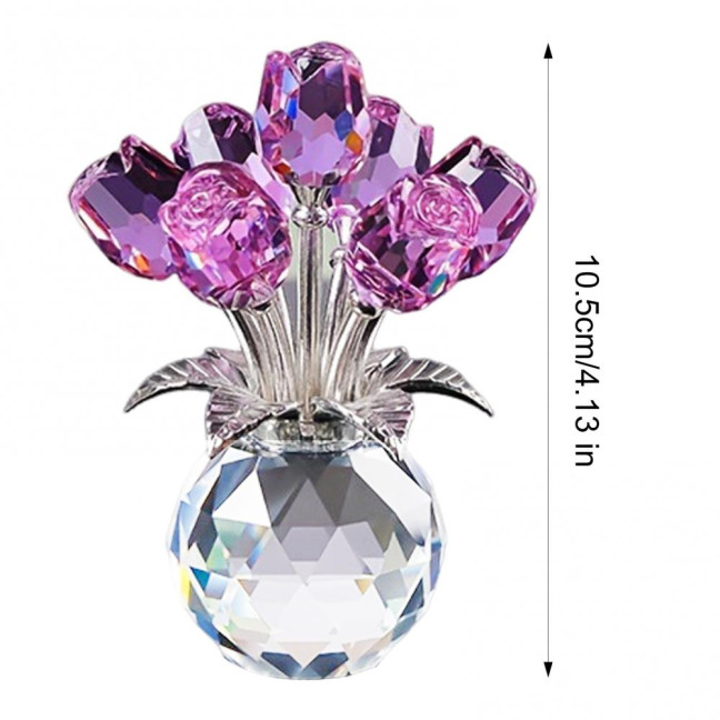 Faux Crystal Rose Flower Ornament Handmade Bouquet Figurine Mini Flower Vase Decoration Wife Girlfriend Women Wedding Anniversary Birthday Gift 
