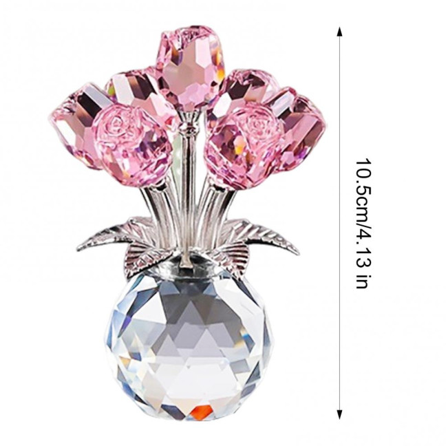 Faux Crystal Rose Flower Ornament Handmade Bouquet Figurine Mini Flower Vase Decoration Wife Girlfriend Women Wedding Anniversary Birthday Gift 