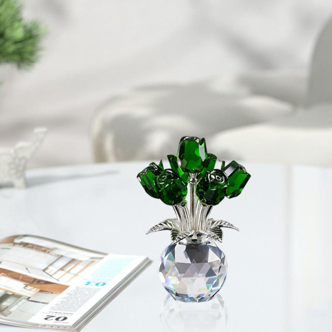 Faux Crystal Rose Flower Ornament Handmade Bouquet Figurine Mini Flower Vase Decoration Wife Girlfriend Women Wedding Anniversary Birthday Gift 