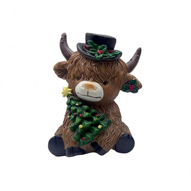 Christmas Highland Cow Figurine Resin Santa Tree Scottish Statue for Xmas Home Garden Kitchen Office Tiered Tray Table Decor Christmas Highland Cow Figurine Resin Santa Tree Scottish Statue for Xmas Home Garden Kitchen Office Tiered Tray Table Decor