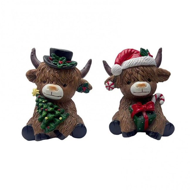 Christmas Highland Cow Figurine Resin Santa Tree Scottish Statue for Xmas Home Garden Kitchen Office Tiered Tray Table Decor Christmas Highland Cow Figurine Resin Santa Tree Scottish Statue for Xmas Home Garden Kitchen Office Tiered Tray Table Decor