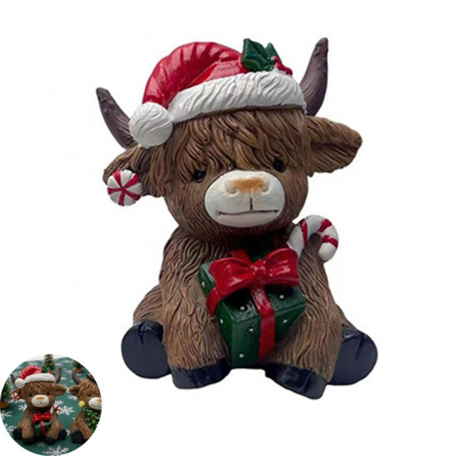 Christmas Highland Cow Figurine Resin Santa Tree Scottish Statue for Xmas Home Garden Kitchen Office Tiered Tray Table Decor Christmas Highland Cow Figurine Resin Santa Tree Scottish Statue for Xmas Home Garden Kitchen Office Tiered Tray Table Decor
