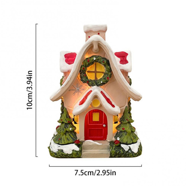 Mini Christmas House Figurine Small Resin Snowy Village House Statue with Wreath And Pine Trees for Fairy Garden Holiday Decor Micro Landscape