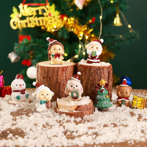 Christmas Miniature Figurines Mini Resin Santa Claus/Snowman/Tree/Bear/Rabbit Figurine 3D Cute Christmas Statue for Home Desk Decor Dollhouse Accessory
