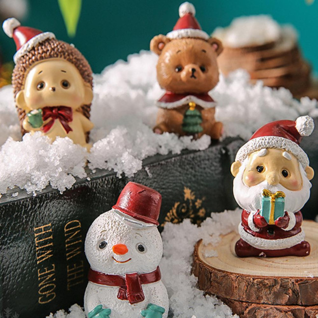 Christmas Miniature Figurines Mini Resin Santa Claus/Snowman/Tree/Bear/Rabbit Figurine 3D Cute Christmas Statue for Home Desk Decor Dollhouse Accessory