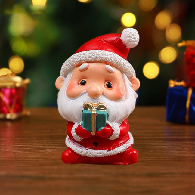 Christmas Miniature Figurines Mini Resin Santa Claus/Snowman/Tree/Bear/Rabbit Figurine 3D Cute Christmas Statue for Home Desk Decor Dollhouse Accessory