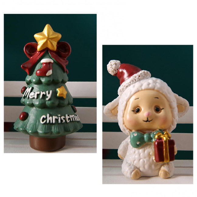 Christmas Miniature Figurines Mini Resin Santa Claus/Snowman/Tree/Bear/Rabbit Figurine 3D Cute Christmas Statue for Home Desk Decor Dollhouse Accessory