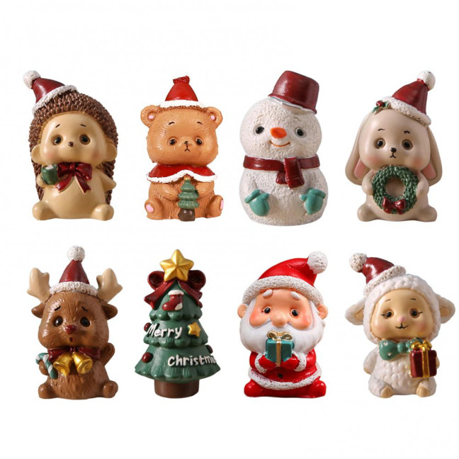 Christmas Miniature Figurines Mini Resin Santa Claus/Snowman/Tree/Bear/Rabbit Figurine 3D Cute Christmas Statue for Home Desk Decor Dollhouse Accessory
