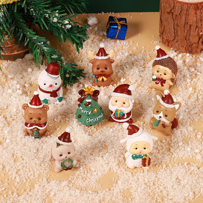 Christmas Miniature Figurines Mini Resin Santa Claus/Snowman/Tree/Bear/Rabbit Figurine 3D Cute Christmas Statue for Home Desk Decor Dollhouse Accessory