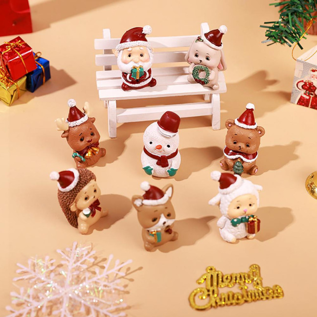 Christmas Miniature Figurines Mini Resin Santa Claus/Snowman/Tree/Bear/Rabbit Figurine 3D Cute Christmas Statue for Home Desk Decor Dollhouse Accessory