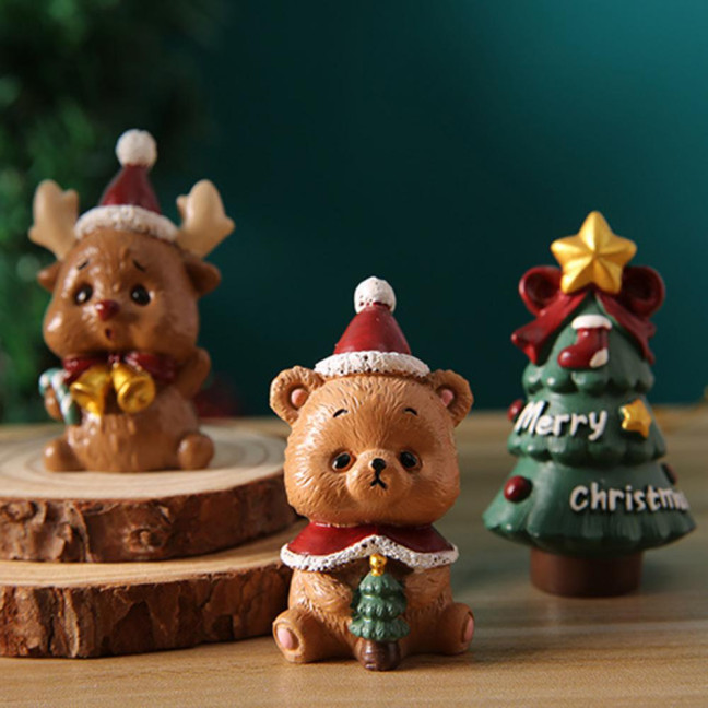 Christmas Miniature Figurines Mini Resin Santa Claus/Snowman/Tree/Bear/Rabbit Figurine 3D Cute Christmas Statue for Home Desk Decor Dollhouse Accessory