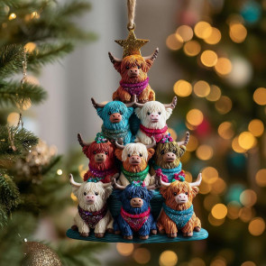 Highland Cow Christmas Ornament 2D Acrylic Christmas Car Ornaments Festive Themed Hanging Decor for Rearview Mirror Tree & Holiday Home Display