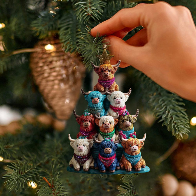 Highland Cow Christmas Ornament 2D Acrylic Christmas Car Ornaments Festive Themed Hanging Decor for Rearview Mirror Tree & Holiday Home Display