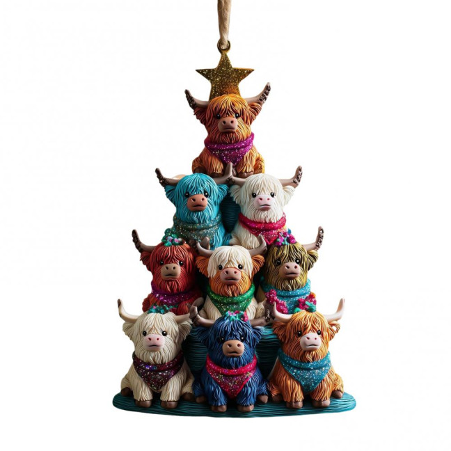 Highland Cow Christmas Ornament 2D Acrylic Christmas Car Ornaments Festive Themed Hanging Decor for Rearview Mirror Tree & Holiday Home Display