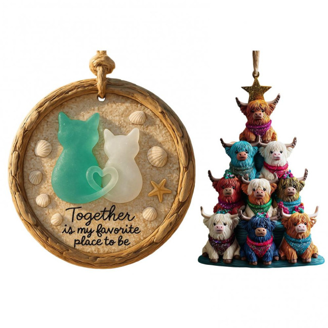 Highland Cow Christmas Ornament 2D Acrylic Christmas Car Ornaments Festive Themed Hanging Decor for Rearview Mirror Tree & Holiday Home Display