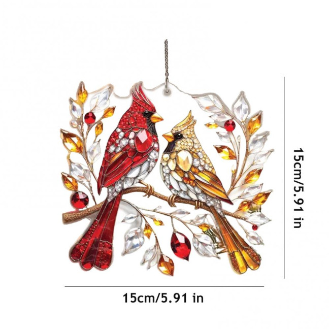 Red Bird Suncatcher Stained Glass Bird Couple Window Wall Door Hanging Ornament Memorial Gifts for Women Couples Bird Lovers