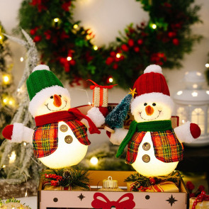 Christmas Plush Snowman Doll Tabletop Decoration Lighted Small Snowman Ornament for Winter Home Kitchen Mantel Window Sill Holiday Party Decoration