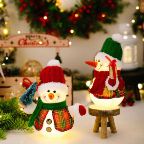 Christmas Plush Snowman Doll Tabletop Decoration Lighted Small Snowman Ornament for Winter Home Kitchen Mantel Window Sill Holiday Party Decoration