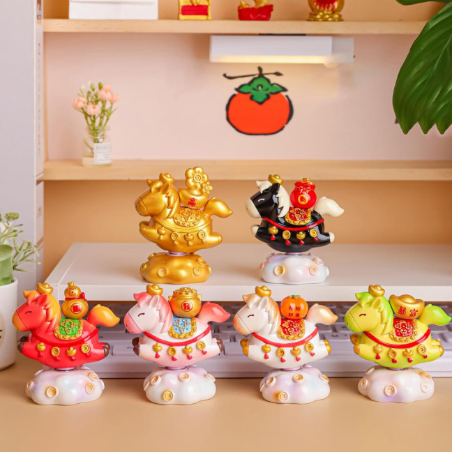 Doll Ornament Horse Shape Rotatable Design Decorative Resin Figurine Crack-resistant Vivid Doll Figurine