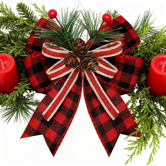 Christmas Burlap Plaid Bow with Pine Cones Pine Needles Large Buffalo Plaid Bow Xmas Wreath Checkered Bow for Holiday Crafts Home Party Tree Decor Christmas Burlap Plaid Bow with Pine Cones Pine Needles Large Buffalo Plaid Bow Xmas Wreath Checkered Bow for Holiday Crafts Home Party Tree Decor