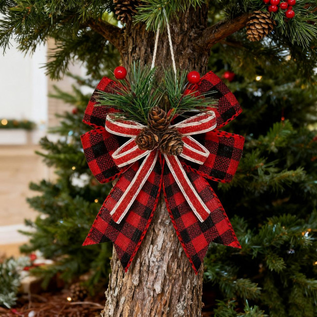 Christmas Burlap Plaid Bow with Pine Cones Pine Needles Large Buffalo Plaid Bow Xmas Wreath Checkered Bow for Holiday Crafts Home Party Tree Decor Christmas Burlap Plaid Bow with Pine Cones Pine Needles Large Buffalo Plaid Bow Xmas Wreath Checkered Bow for Holiday Crafts Home Party Tree Decor
