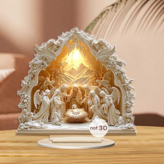 Christmas Nativity Ornament Jesus' Birth Scene Virgin Mary Angel Cartoon Print Christian Tabletop Centerpiece for Home Office Holiday Display Christmas Nativity Ornament Jesus' Birth Scene Virgin Mary Angel Cartoon Print Christian Tabletop Centerpiece for Home Office Holiday Display