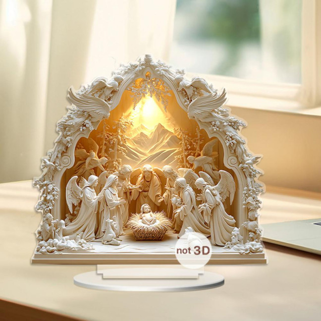 Christmas Nativity Ornament Jesus' Birth Scene Virgin Mary Angel Cartoon Print Christian Tabletop Centerpiece for Home Office Holiday Display Christmas Nativity Ornament Jesus' Birth Scene Virgin Mary Angel Cartoon Print Christian Tabletop Centerpiece for Home Office Holiday Display