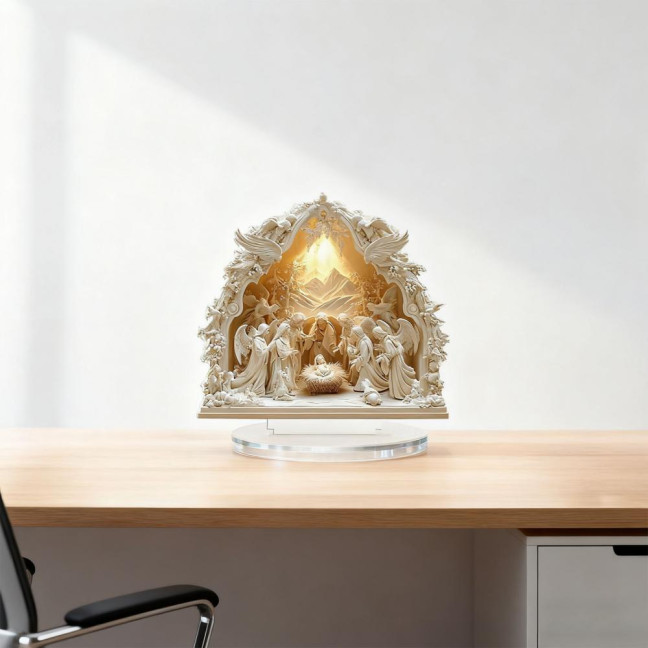 Christmas Nativity Ornament Jesus' Birth Scene Virgin Mary Angel Cartoon Print Christian Tabletop Centerpiece for Home Office Holiday Display Christmas Nativity Ornament Jesus' Birth Scene Virgin Mary Angel Cartoon Print Christian Tabletop Centerpiece for Home Office Holiday Display