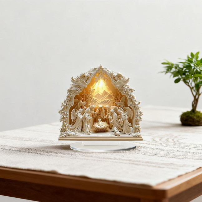 Christmas Nativity Ornament Jesus' Birth Scene Virgin Mary Angel Cartoon Print Christian Tabletop Centerpiece for Home Office Holiday Display Christmas Nativity Ornament Jesus' Birth Scene Virgin Mary Angel Cartoon Print Christian Tabletop Centerpiece for Home Office Holiday Display