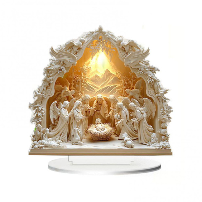 Christmas Nativity Ornament Jesus' Birth Scene Virgin Mary Angel Cartoon Print Christian Tabletop Centerpiece for Home Office Holiday Display Christmas Nativity Ornament Jesus' Birth Scene Virgin Mary Angel Cartoon Print Christian Tabletop Centerpiece for Home Office Holiday Display