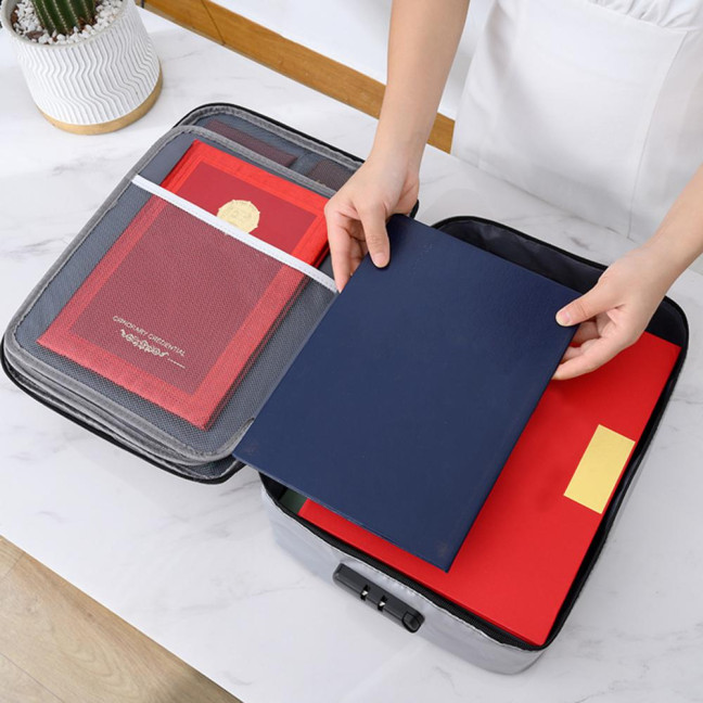 Travel Document Protection Bag Fireproof Waterproof File Storage Bag with Multi-Layer Design Card Holder File Organizer