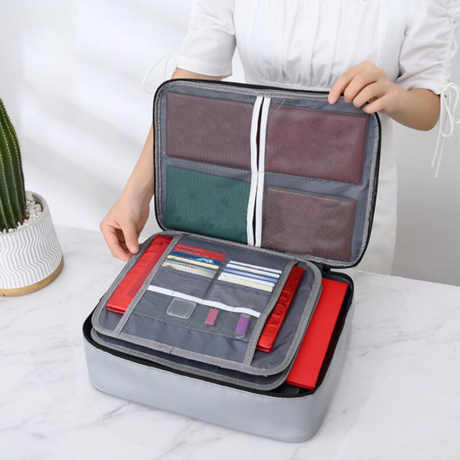 Travel Document Protection Bag Fireproof Waterproof File Storage Bag with Multi-Layer Design Card Holder File Organizer